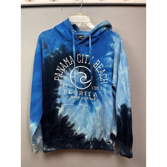 PANAMA CITY BEACH Blue Hoodie Adult Medium Graphic Tie Dye Sunsations Distressed - Picture 1 of 10